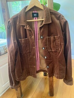 Kut from the Kloth Chestnut Brown Corduroy Jacket with cute pink striping